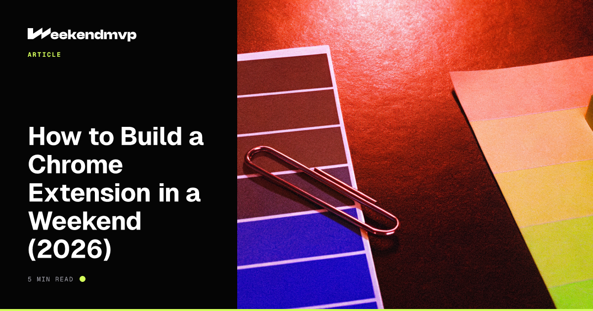 A small metal paperclip resting on a dark desk beside a folded sticky note, lit by a single narrow lime beam from the side